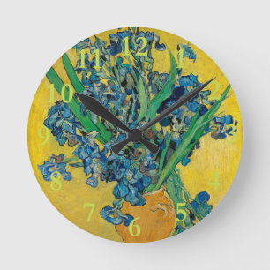 Relógio Redondo Van Gogh Vase com irrisões em amarelo