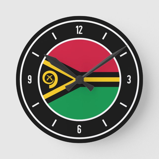 Relógio Redondo Vanuatu Flag Elegante (Frente)