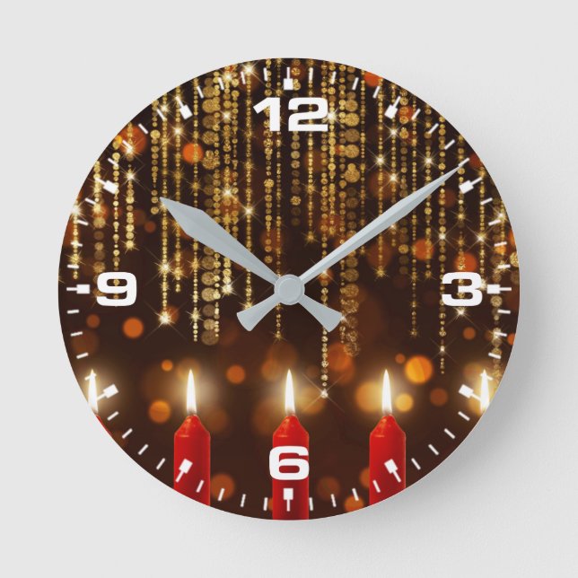 Relógio Redondo Velas de Natal Com Destaques Bokeh-25983 (Frente)