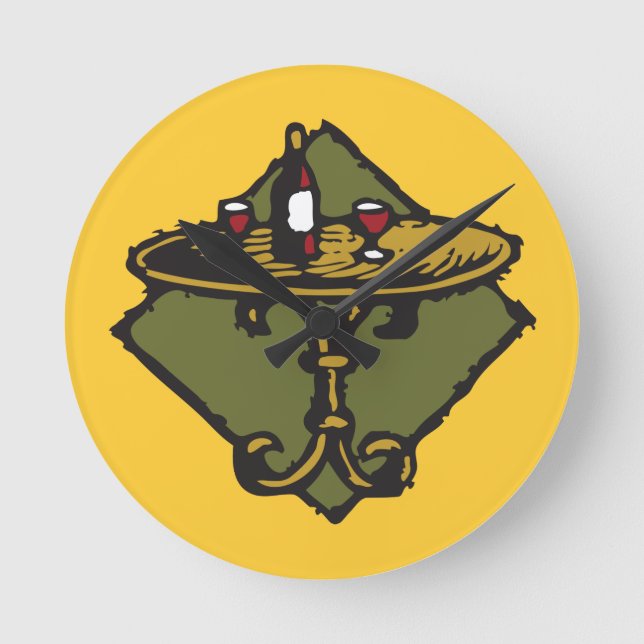 Relógio Redondo Velho Mundo, estilo do madeira-cut, restaurante, (Frente)