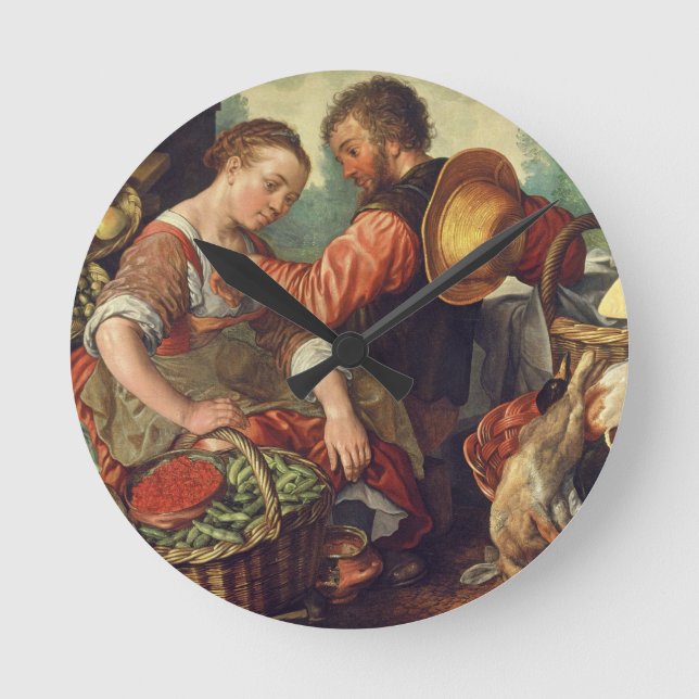 Relógio Redondo Vendendo legumes, 1567 (óleo na canvas) (Frente)