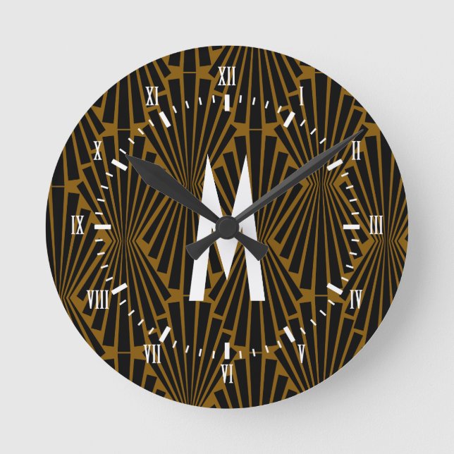 Relógio Redondo Ventiladores Finais Pretos para Deco da Arte 1920 (Frente)