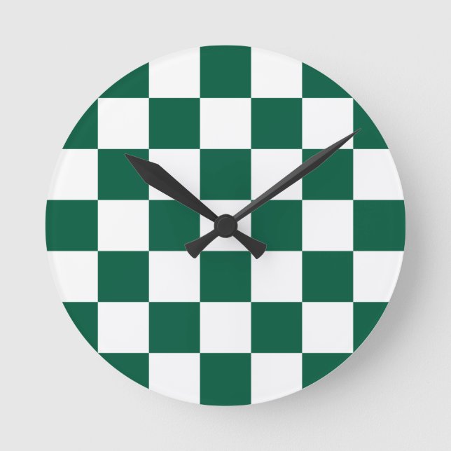 Relógio Redondo Verde-Caçador e Branco Verificado (Frente)