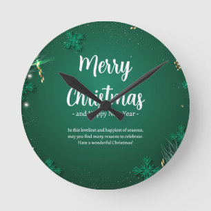 Relógio Redondo Verde e Branco Simples Dia de Natal 8" - acrílico