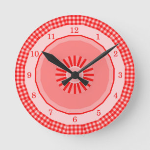 Relógio Redondo Verificações por País de Gingham Vermelho Numer