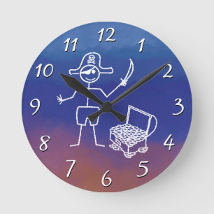 Relógio Redondo Vestido Pirata Com Aquarela De Treasure