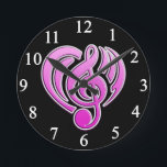 Relógio Redondo Vibrações Ama Musical Coração Cor-de-Rosa Nota Mus<br><div class="desc">Personalizar com qualquer texto.</div>