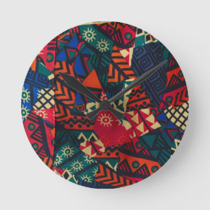 Relógio Redondo Vibrant African Geometric Tribal Abstract Pattern