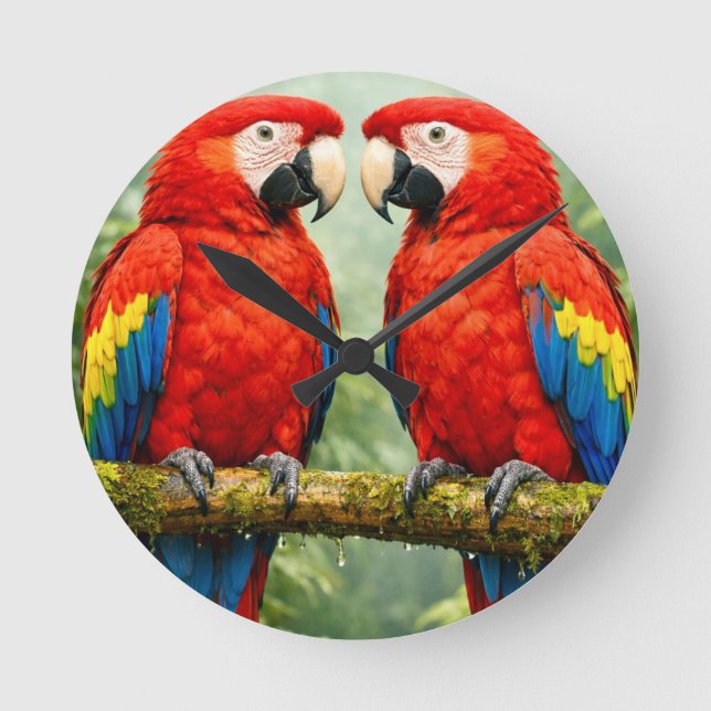 Relógio Redondo “Vibrant Macaw Parrot Wall Clock |  (Frente)