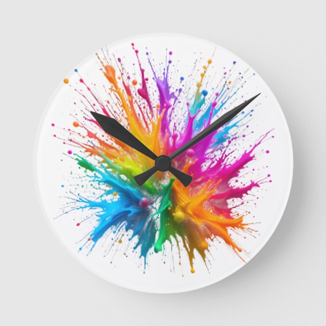 Relógio Redondo Vibrant Rainbow Paint Splatter Explosion (Frente)