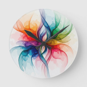 Relógio Redondo Vibrant Watercolor Bloom - Abstrato Floral Art