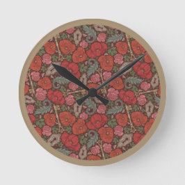 Relógio Redondo Victorian Steampunk Old Lock Key Red Poppies