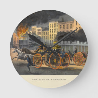 Relógio Redondo Vida de um Fireman Vintage litógrafo dos anos 1860