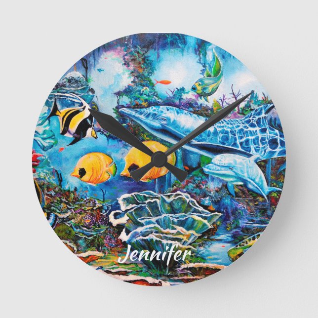 Relógio Redondo Vida marinha bonita perto do recife (Frente)