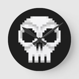 Relógio Redondo Videogame Death Skull - Pixel Art