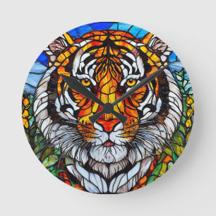 Relógio Redondo Vidro colorido de tigre