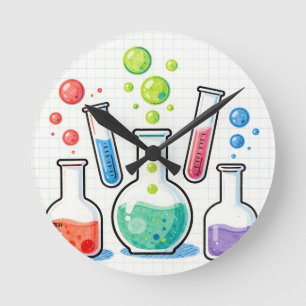 Relógio Redondo Vidro de Laboratório de Química Colorido