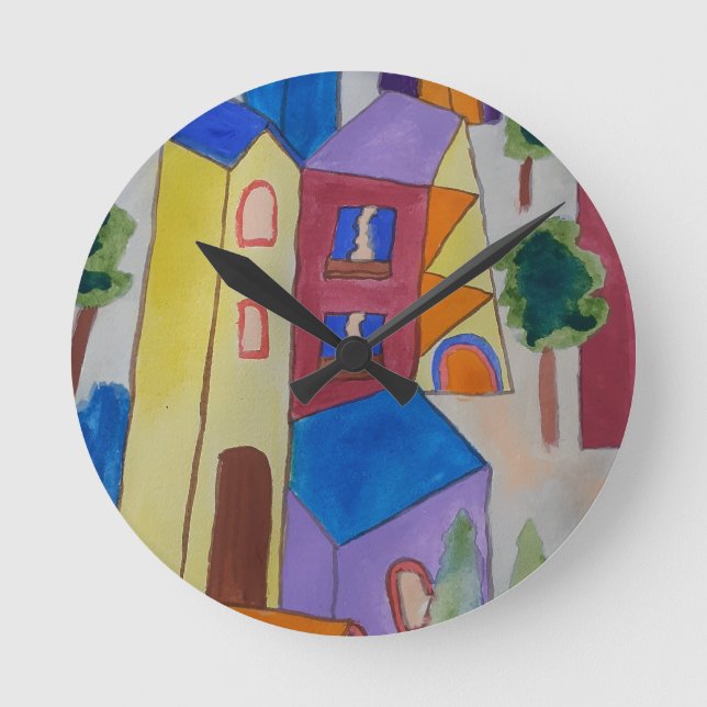 Relógio Redondo Vila abstrato de Verão (Frente)