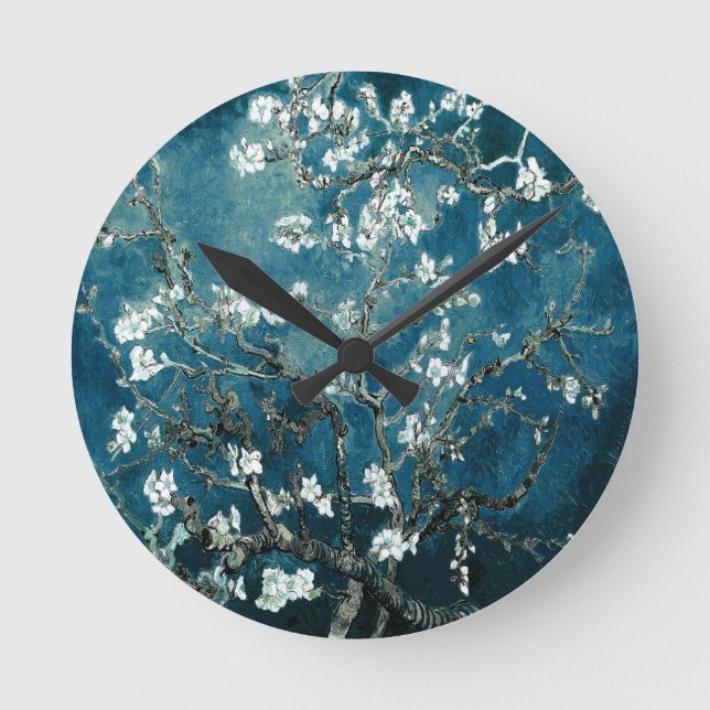 Relógio Redondo Vincent Van Gogh Almond Blossoms Dark Teal (Frente)