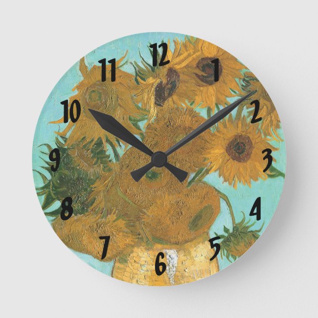 Relógio Redondo Vincent van Gogh - Vaso com Doze Girassóis (Frente)