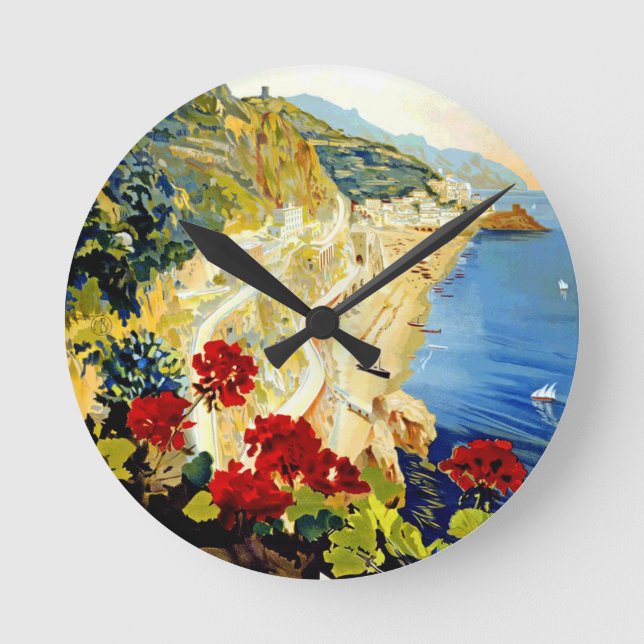 Relógio Redondo Vintage Amalfi Itália Europe Viagem (Frente)