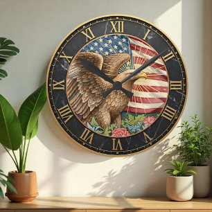Relógio Redondo Vintage American Eagle Clock, American Flag / EUA
