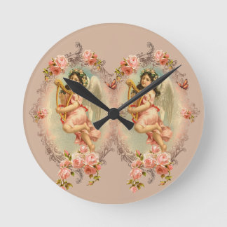 Relógio Redondo Vintage anjo vitoriano ornamento histórico de rosa