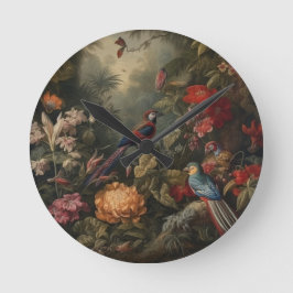 Relógio Redondo Vintage botânica bird flores no paraíso