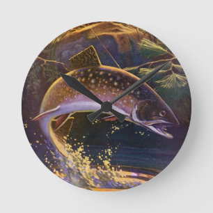 Relógio Redondo Vintage Brook Trout Fish Pescador, Pesca Desportiv