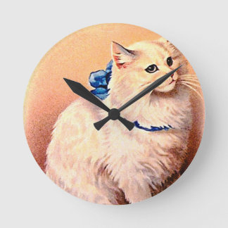 Relógio Redondo Vintage Cat com Arco Azul