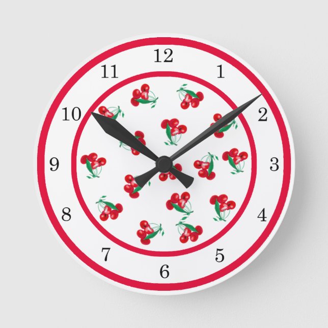 Relógio Redondo Vintage Cherries Wall Clock (Frente)