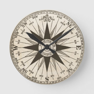 Relógio Redondo Vintage Compass Rosa Wall Clock