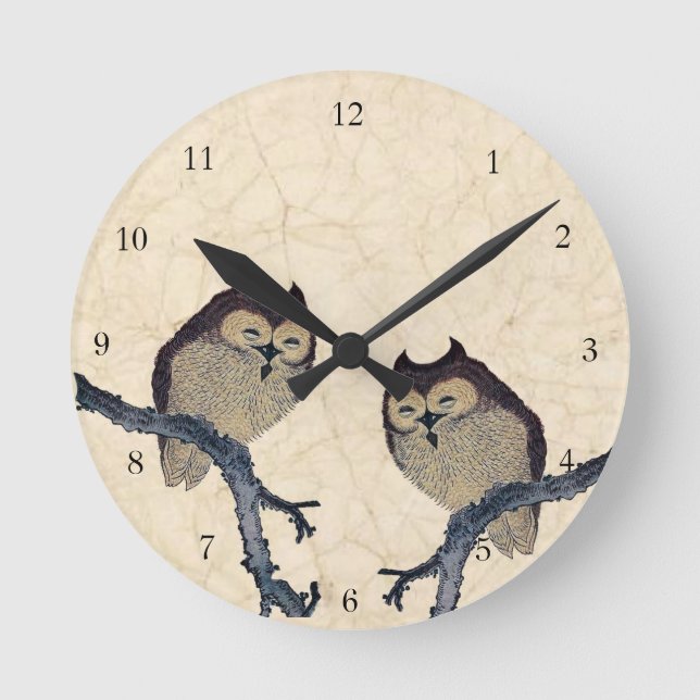 Relógio Redondo Vintage - Corujas Japonesas (Frente)