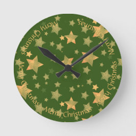 Relógio Redondo Vintage Elegant Na moda Verde Douradas Estrelas de