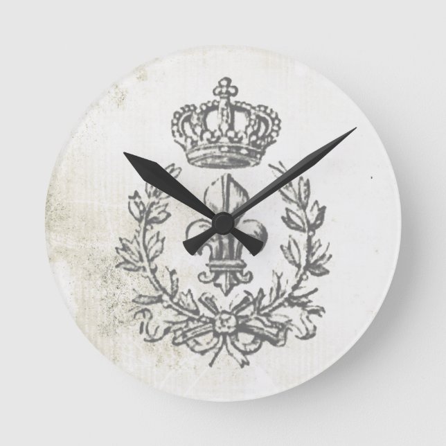 Relógio Redondo Vintage Fleur de Lis e Crown-round wall clock (Frente)