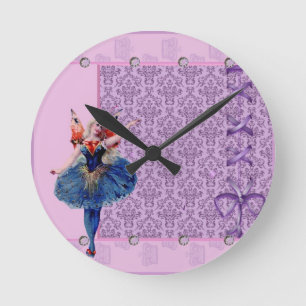 Relógio Redondo Vintage flor de coração fada bailarina azul rosa