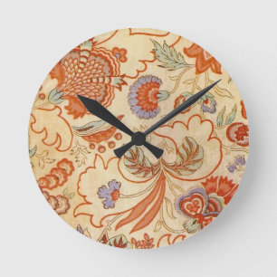 Relógio Redondo Vintage Floral Francês Chintz Antiquado Terracota