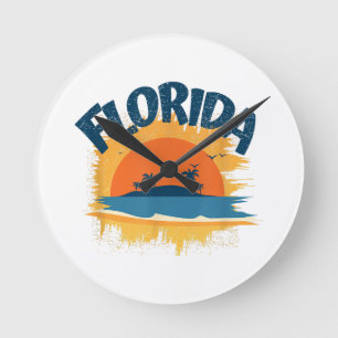 Relógio Redondo Vintage Florida Retro Tee Design Sunshine