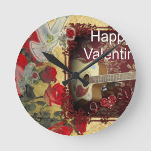Relógio Redondo Vintage Guitar: Dia dos Namorados da Bela Marrom a