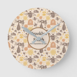 Relógio Redondo Vintage Honey Bumblebee Personalizado