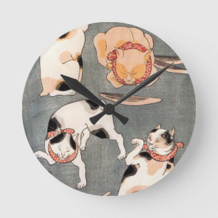 Relógio Redondo Vintage Japanese Cat Art