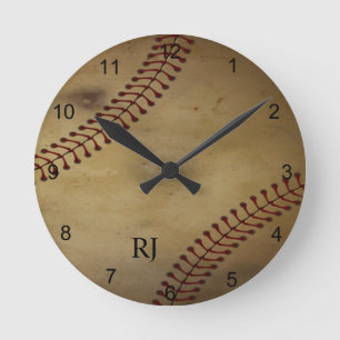 Relógio Redondo Vintage Parecendo Baseball com Monograma Personali