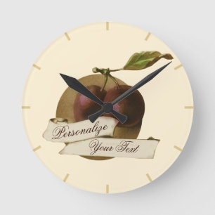 Relógio Redondo Vintage Plums Personalizáveis Retro-Fruta Escola A