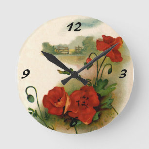 Relógio Redondo Vintage Poppies Wall Clock