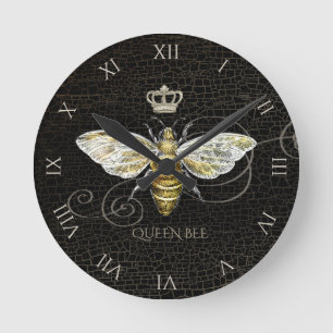 Relógio Redondo Vintage Queen Bee Royal Crown Honeycomb Black