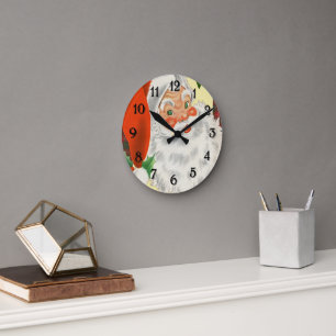 Relógio Redondo Vintage Santa Clause Natal Tradicional