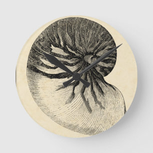 Relógio Redondo Vintage - Shell de Conch Preto e Branco