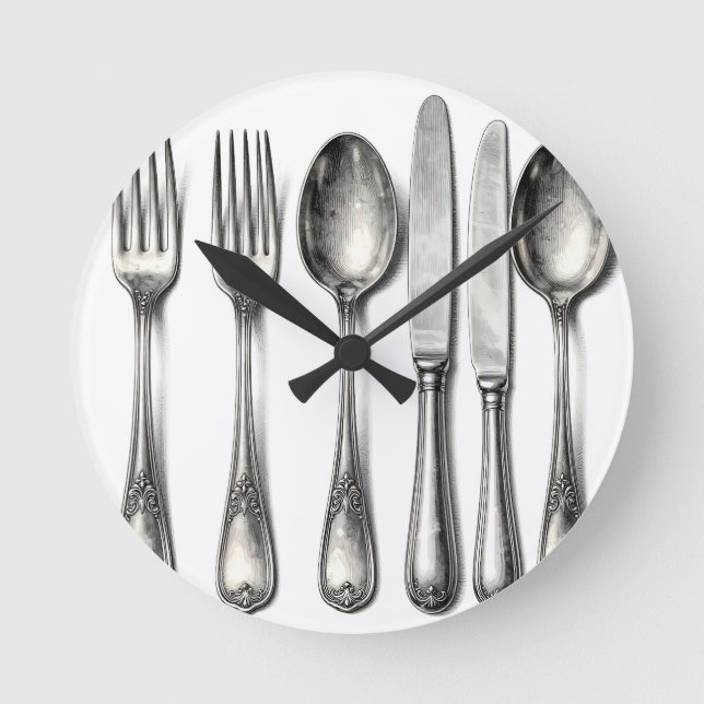 Relógio Redondo Vintage Silverware Ornate Flatware Kitchen  (Frente)