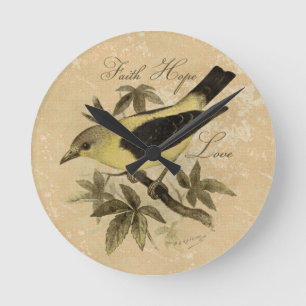 Relógio Redondo Vintage Songbird Faith Hope Love Wall Clock
