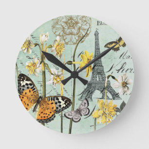 Relógio Redondo Vintage Springtime na parede de Paris